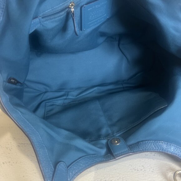 Coach Lily(2017) Teal Blue Pebbled Leather Handbag Purse Shoulder Bag - Picture 10 of 12